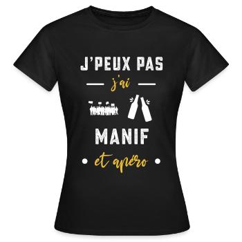 je peux pas j'ai manif apéro humour - T-shirt Femme - noir - Devant - AI Model Female 172 dark (172cm)