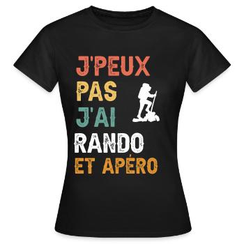 je peux pas j'ai rando et apéro vintage - T-shirt Femme - noir - Devant - AI Model Female 172 dark (172cm)