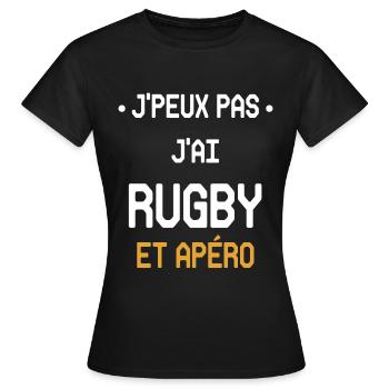 Ich kann nicht, ich habe Rugby und Aperitif - Frauen T-Shirt - Schwarz - Vorne - AI Model Female 172 dark (172cm)