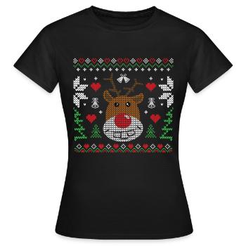 Ugly Christmas Rudolf - Frauen T-Shirt - Schwarz - Vorne - AI Model Female 172 dark (172cm)