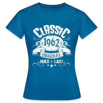 Anniversaire né en 1962 - T-shirt Femme - bleu saphir antique chiné - Devant - AI Model Female 172 dark (172cm)