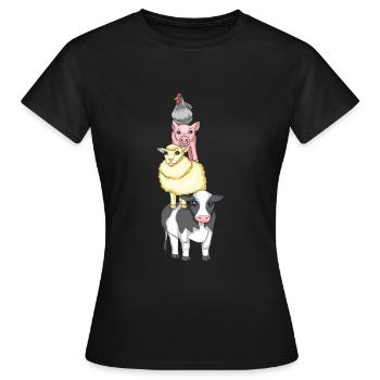 Farmtiere die auf dem Rücken des Anderen stehen - Frauen T-Shirt - Schwarz - Vorne - AI Model Female 172 dark (172cm)