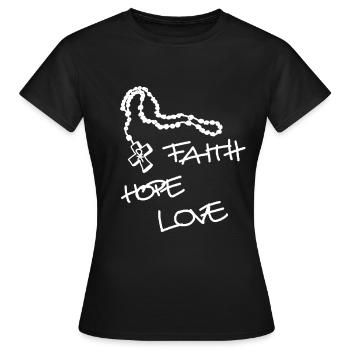 Foi Espérance Amour, Rosaire, Symbole, Croix, Dieu - T-shirt Femme - noir - Devant - AI Model Female 172 dark (172cm)