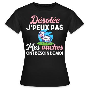 Vaches. Agriculture. Cadeau t-shirt humour animal - T-shirt Femme - noir - Devant - AI Model Female 172 dark (172cm)