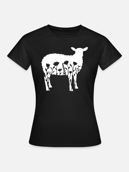 Schaf mit Blumen - Frauen T-Shirt - Schwarz