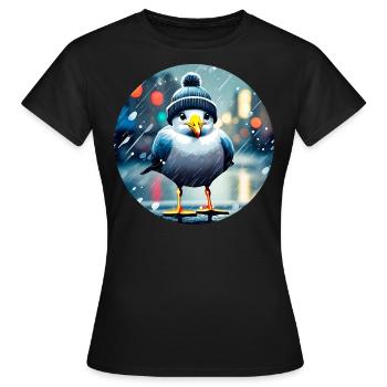 Niedliche Möwe im Regen - Frauen T-Shirt - Schwarz - Vorne - AI Model Female 172 dark (172cm)