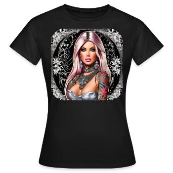 Cooles Gothik Girl mit Tattoos - Frauen T-Shirt - Schwarz - Vorne - AI Model Female 172 dark (172cm)