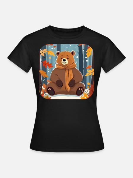Lässiger Bär im Herbst - Frauen T-Shirt - Schwarz
