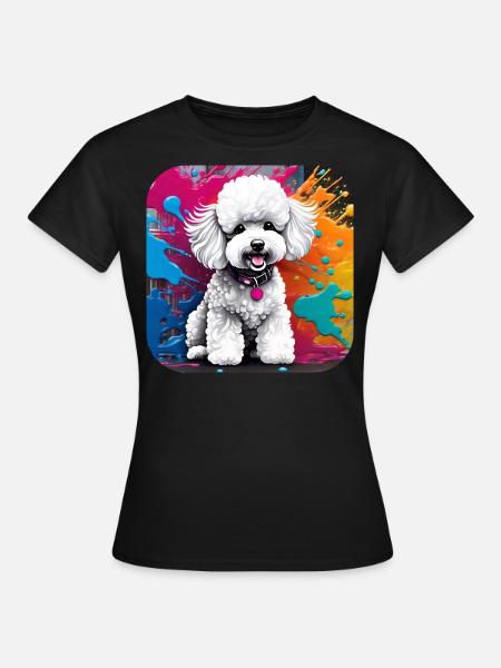 Niedlicher Pudel mit farbenfrohen Hintergrund - Frauen T-Shirt - Schwarz