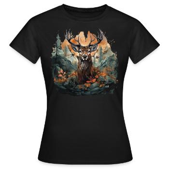Conception de cerfs - pour la chasse, les costumes traditionnels et les fêtes folkloriques - T-shirt Femme - noir - Devant - AI Model Female 172 dark (172cm)