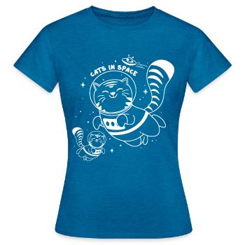Cats In Space - Cat Astronaut Cute Funny Print - Women's T-Shirt - antique blue sapphire heather - Front - AI Model Female 172 dark (172cm)