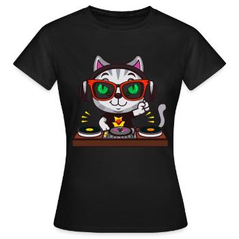 Katze Brille Turntable DJ Disco Club Nachtleben - Frauen T-Shirt - Schwarz - Vorne - AI Model Female 172 dark (172cm)