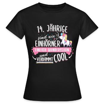 Geburtstag 14 Geburtstag Einhorn Spruch Party - Frauen T-Shirt - Schwarz - Vorne - AI Model Female 172 dark (172cm)