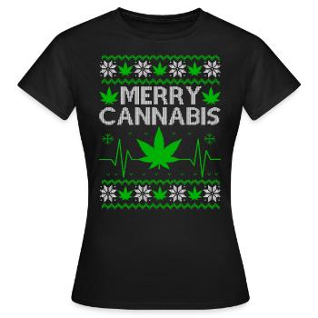 Cannabis Merry Christmas - Frauen T-Shirt - Schwarz - Vorne - AI Model Female 172 dark (172cm)
