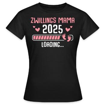 Zwillings Mama 2025 Schwangerschaft verkünden - Frauen T-Shirt - Schwarz - Vorne - AI Model Female 172 dark (172cm)