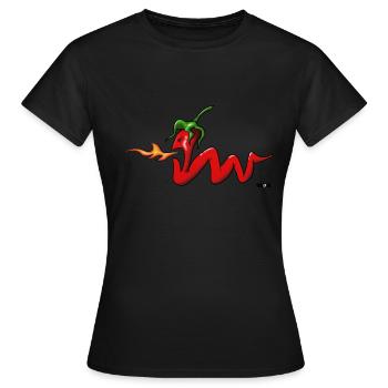 Chili Pepperoni scharf hot Comic Cartoon Gaming - Frauen T-Shirt - Schwarz - Vorne - AI Model Female 172 dark (172cm)