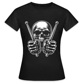Skull mit Drumsticks in Knochenhänden - Frauen T-Shirt - Schwarz - Vorne - AI Model Female 172 dark (172cm)