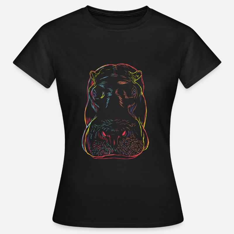 Neugieriger Nilpferd - Frauen T-Shirt - Schwarz