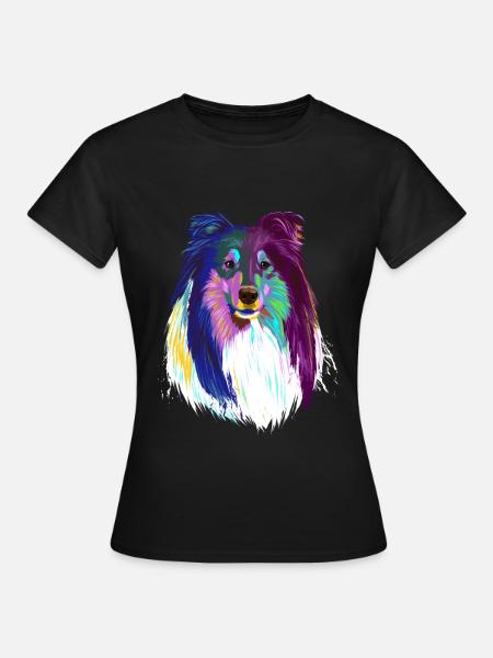 Farbiger Langhaarcollie Hund - Frauen T-Shirt - Schwarz
