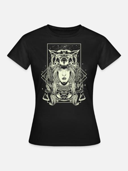 chef femme loup hibou chaman rêve mystique - T-shirt Femme - noir