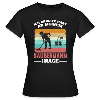 Reinigungskraft SAUBERMANN IMAGE Spruch Putzmann - Frauen T-Shirt - Schwarz - Vorne - AI Model Female 172 dark (172cm)