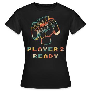 Spieler 2 Bereit in Kombination mit - Frauen T-Shirt - Schwarz - Vorne - AI Model Female 172 dark (172cm)