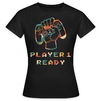 Spieler 1 Bereit in Kombination mit - Frauen T-Shirt - Schwarz - Vorne - AI Model Female 172 dark (172cm)