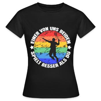Einer von uns beiden Badminton - Frauen T-Shirt - Schwarz - Vorne - AI Model Female 172 dark (172cm)