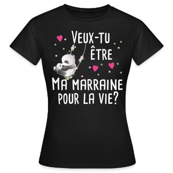 Marraine Bébé Naissance Grossesse Panda Cadeau - T-shirt Femme - noir - Devant - AI Model Female 172 dark (172cm)