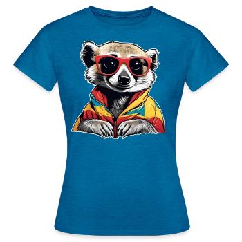 Suricate coquin avec lunettes de soleil - T-shirt Femme - bleu saphir antique chiné - Devant - AI Model Female 172 dark (172cm)