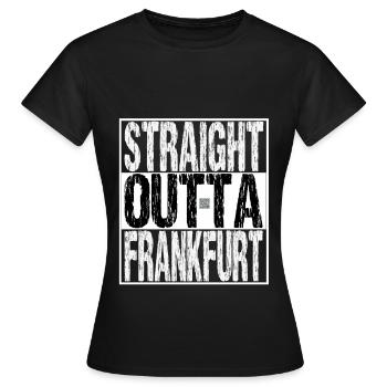 Tout droit de Francfort-sur-le-Main QR - T-shirt Femme - noir - Devant - AI Model Female 172 dark (172cm)