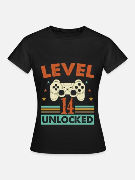 Cadeau débloqué pour le joueur de niveau 14 du 14e anniversaire - T-shirt Femme - noir