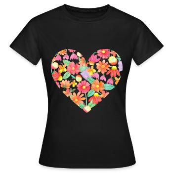 Coeur d'anniversaire rempli de fleurs colorées - T-shirt Femme - noir - Devant - AI Model Female 172 dark (172cm)