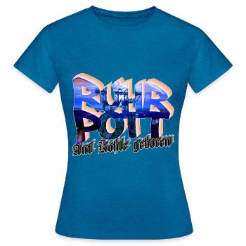 Ruhrpott - Auf Kohle geboren - Frauen T-Shirt - Antikblaues Saphir meliert - Vorne - AI Model Female 172 dark (172cm)