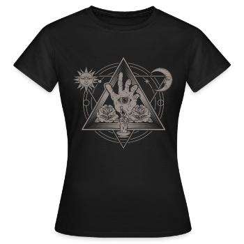 Lune ésotérique Soleil Œil Spirituel - T-shirt Femme - noir - Devant - AI Model Female 172 dark (172cm)