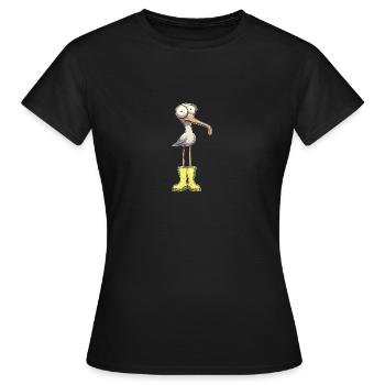 Funny seagull with rubber boots - Women's T-Shirt - black - Front - AI Model Female 172 dark (172cm)