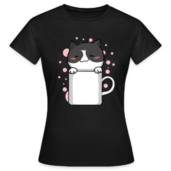 Katze Miezekatze Kaffe Kawaii Niedlich - Frauen T-Shirt - Schwarz - Vorne - AI Model Female 172 dark (172cm)
