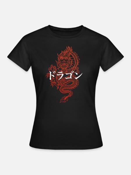 Dragon with Japanese characters Kanji - Women's T-Shirt - black