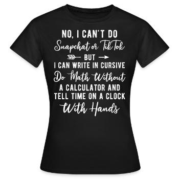 Sagen Sie die Zeit auf einer Uhr mit Zeigern - Frauen T-Shirt - Schwarz - Vorne - AI Model Female 172 dark (172cm)