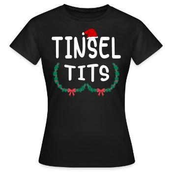 Tinsel Tits And Jingle Balls - Drôle de Noël - T-shirt Femme - noir - Devant - AI Model Female 172 dark (172cm)