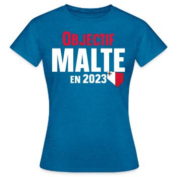 Malte 2023 Maltais Europe Pays Cadeau Humour - T-shirt Femme - bleu saphir antique chiné - Devant - AI Model Female 172 dark (172cm)