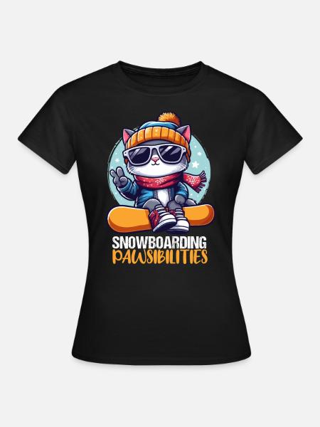 Lustige Snowboard Katze mit Sonnenbrille Apparel - Dame-T-shirt - sort