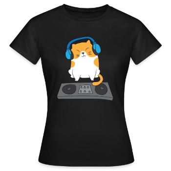 Cat DJ Cat Platines Cadeau - T-shirt Femme - noir - Devant - AI Model Female 172 dark (172cm)