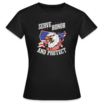 4. Juli Polizist dient Ehre und Schutz - Frauen T-Shirt - Schwarz - Vorne - AI Model Female 172 dark (172cm)