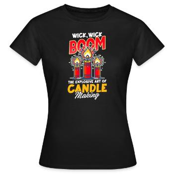 Bougie Fabrication Mèche, Mèche, Boum L’Art Explosif - T-shirt Femme - noir - Devant - AI Model Female 172 dark (172cm)