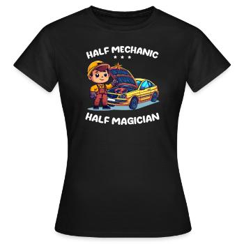 Automechaniker Halb Mechaniker, halb Zauberer - Frauen T-Shirt - Schwarz - Vorne - AI Model Female 172 dark (172cm)