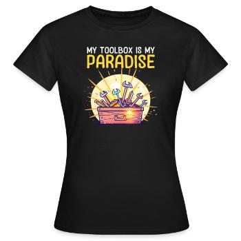 Automechaniker Mein Werkzeugkasten ist mein Paradies - Frauen T-Shirt - Schwarz - Vorne - AI Model Female 172 dark (172cm)