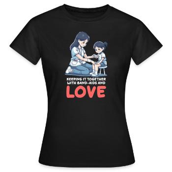 Nurse Mom Keeping Together Band-Aids and Love - Women's T-Shirt - black - Front - AI Model Female 172 dark (172cm)