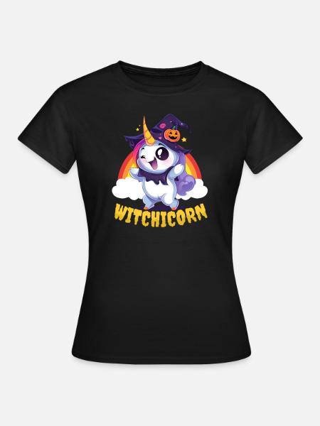 Halloween Einhorn Hexenbock - Frauen T-Shirt - Schwarz