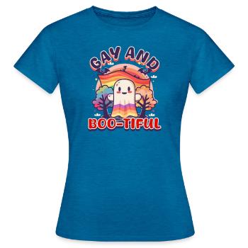 Gay Halloween Gay Et Boo-Tiful - T-shirt Femme - bleu saphir antique chiné - Devant - AI Model Female 172 dark (172cm)